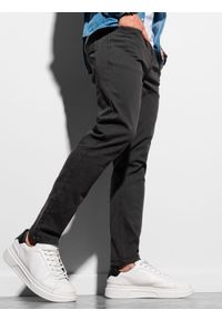 Ombre Clothing - Spodnie męskie chino P990 - czarne - M. Okazja: na co dzień. Kolor: czarny. Materiał: bawełna, elastan. Styl: elegancki, casual, klasyczny