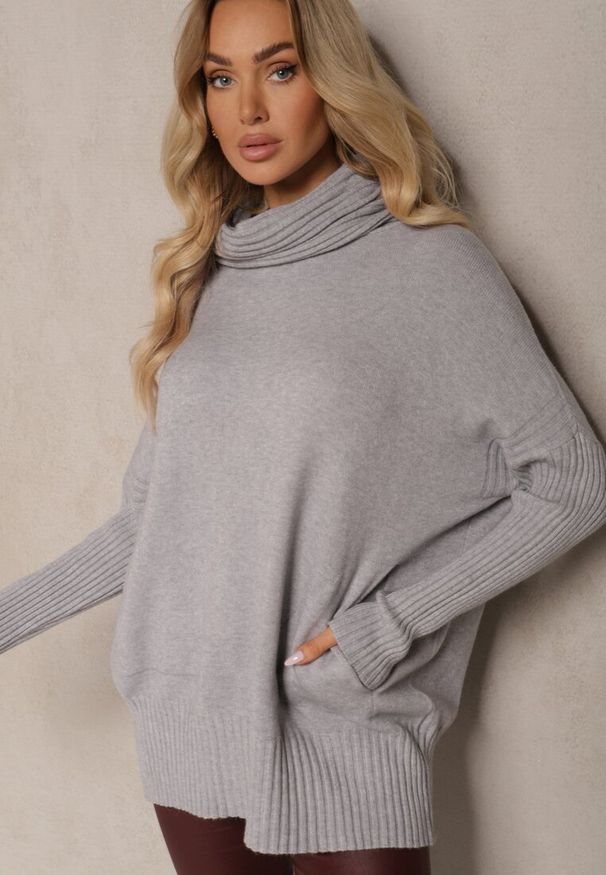 Renee - Szary Golf z Wiskozą Bawełną i Wsuwanymi Kieszeniami Vialith. Okazja: na co dzień. Typ kołnierza: golf. Kolor: szary. Materiał: wiskoza, bawełna. Styl: elegancki, casual