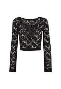 Urban Classics - Crop Top Damski Koronka Z Długim Rękawem. Kolor: czarny. Materiał: koronka. Długość rękawa: długi rękaw. Długość: długie. Wzór: koronka #1