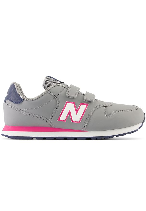 Buty dziecięce New Balance GV500LD1 – szare. Okazja: na uczelnię. Zapięcie: rzepy. Kolor: szary. Materiał: syntetyk. Szerokość cholewki: normalna. Sport: turystyka piesza