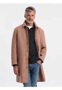 Ombre Clothing - Jednorzędowy męski długi płaszcz z kołnierzykiem i podpinką – brązowy V2 - Rozmiar: XL. Okazja: na co dzień. Typ kołnierza: kołnierzyk koszulowy, komin. Kolor: brązowy. Materiał: syntetyk, wiskoza, poliester, materiał. Długość: długie. Wzór: jednolity. Styl: wizytowy, casual, elegancki #6