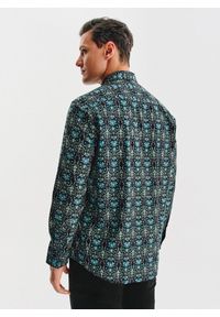 Pako Lorente - PAKO LORENTE - Czarna koszula w turkusowe kwiaty. Kolor: czarny, turkusowy, wielokolorowy. Materiał: elastan, bawełna. Długość rękawa: długi rękaw. Długość: długie. Wzór: kwiaty #7