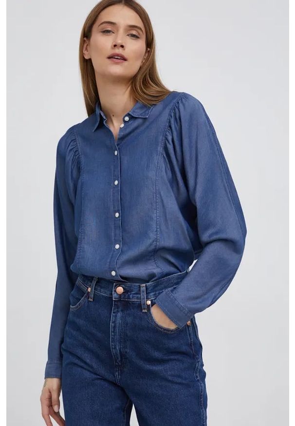 Lee - LEE VOLUME SLEEVE SHIRT DAMSKA KOSZULA Z DŁUGIM RĘKAWEM BRIGHT NAVY L45BTSC 112144041. Długość rękawa: długi rękaw. Długość: długie