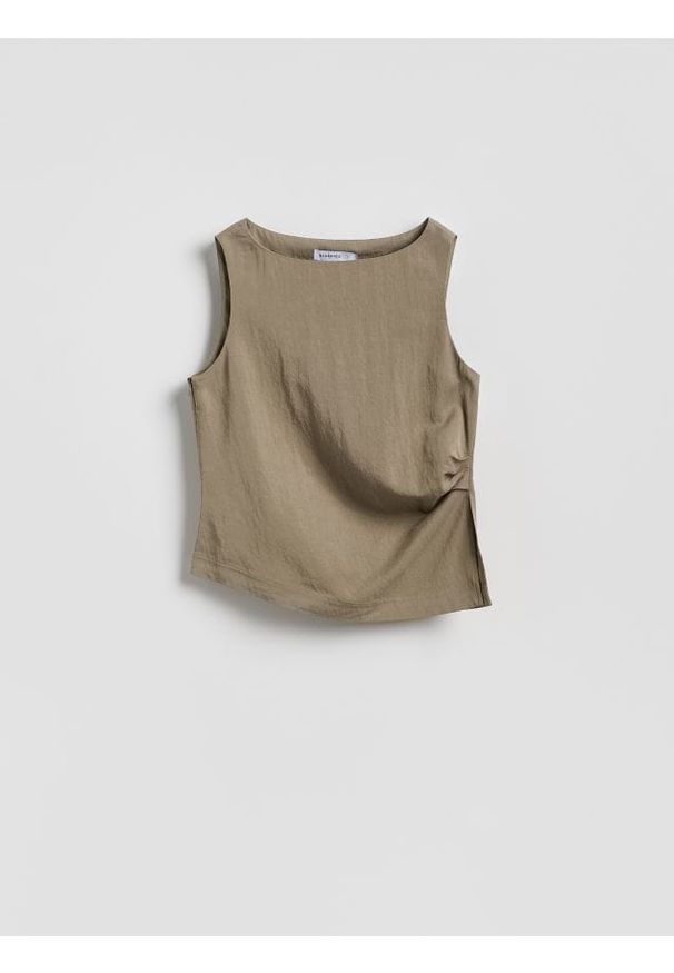 Reserved - Bluzka z lyocellem - warm olive. Materiał: tkanina