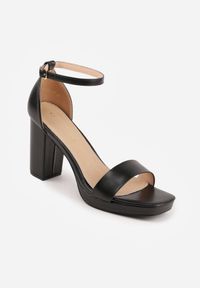 Born2be - Czarne Sandały VICES na Słupku z Wkładką ze Skóry Naturalnej Azirera. Zapięcie: pasek. Kolor: czarny. Materiał: skóra. Obcas: na słupku. Styl: wizytowy #9