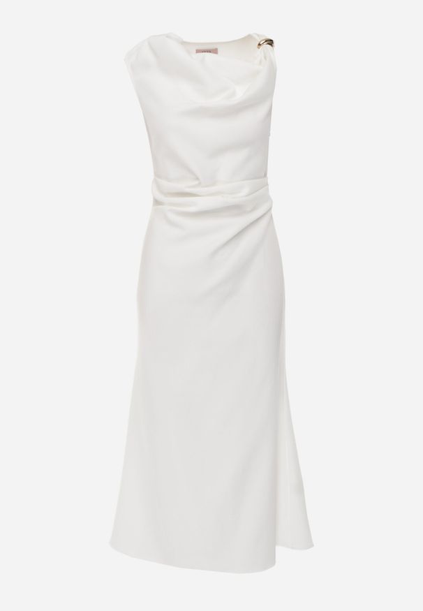 Born2be - Biała Sukienka VICES Ozdobiona Aplikacją na Ramieniu Palleleora. Okazja: na wesele, na ślub cywilny. Kolor: biały. Wzór: aplikacja. Typ sukienki: proste. Styl: elegancki