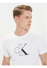 Calvin Klein Jeans T-Shirt Outline Monologo J30J325678 Biały Slim Fit. Kolor: biały. Materiał: bawełna