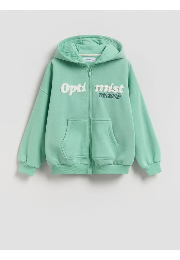 Reserved - Rozpinana bluza oversize - jasnoturkusowy. Kolor: turkusowy. Materiał: dzianina, bawełna