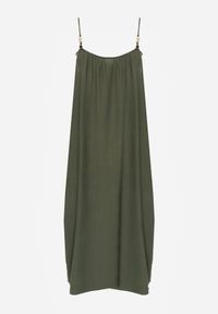 Born2be - Zielona Pudełkowa Sukienka Boho z Wiskozy na Ramiączkach z Ozdobnymi Koralikami Erane. Okazja: na co dzień. Kolekcja: plus size. Kolor: zielony. Materiał: wiskoza. Długość rękawa: na ramiączkach. Typ sukienki: proste, dla puszystych. Styl: boho #7