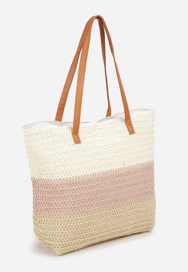 Born2be - Różowo-Beżowa Torebka Boho z Papierowej Plecionki o Fasonie Tote na Suwak Jabba. Kolor: różowy. Sezon: lato. Styl: boho