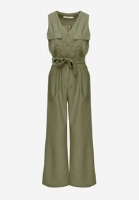 Renee - Zielony Kombinezon Utility z Wiskozy na Szerokich Ramiączkach z Wiązanym Paskiem Jenora. Kolor: zielony. Materiał: wiskoza. Długość rękawa: na ramiączkach. Sezon: lato #2