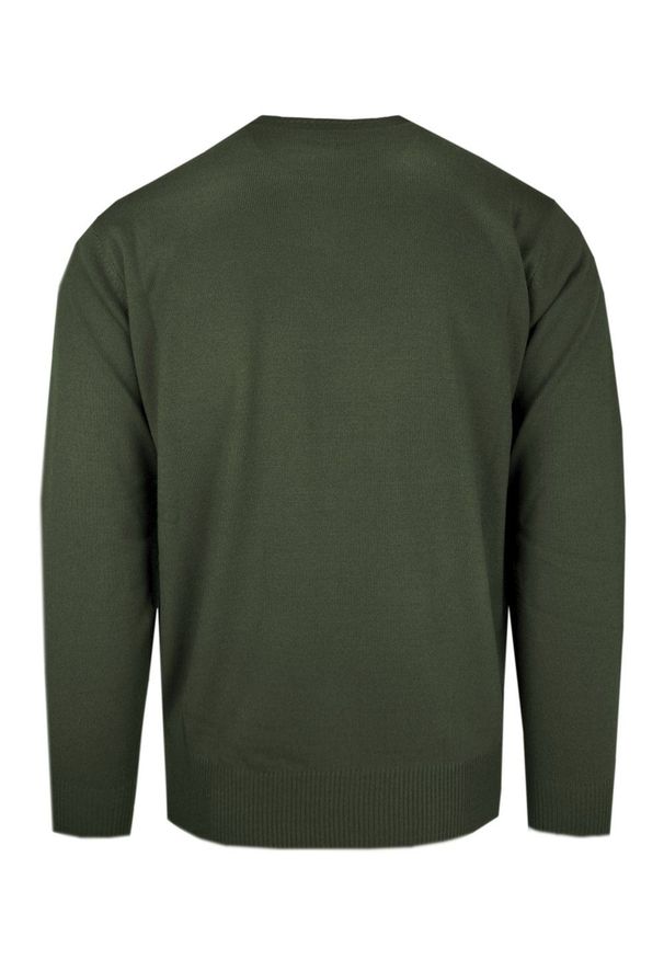 Klasyczny Wełniany Sweter, Okrągły Dekolt (U-Neck) - Pako Jeans - Oliwkowy. Okazja: na spotkanie biznesowe, do pracy. Kolor: oliwkowy. Materiał: wełna, akryl. Styl: klasyczny