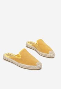 Renee - Żółte Klapki Mathopheu. Nosek buta: okrągły. Kolor: żółty. Wzór: aplikacja. Obcas: na platformie #6
