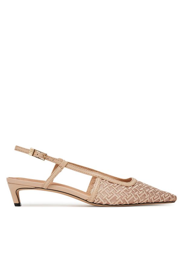TOMMY HILFIGER - Tommy Hilfiger Sandały Mono Squared Toe Kitten Slingb FW0FW08746 Beżowy. Kolor: beżowy. Materiał: materiał