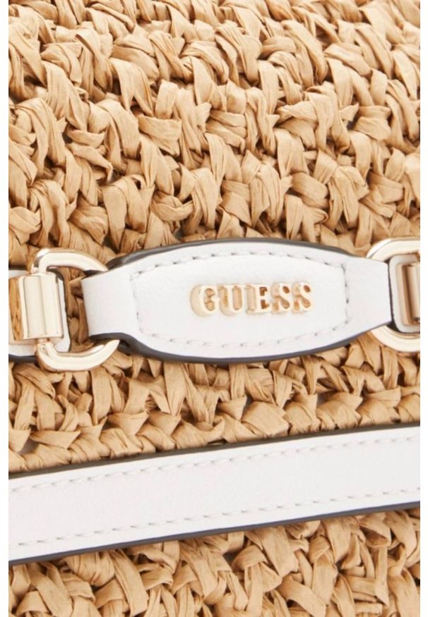 Guess - GUESS Brązowa torebka ze słomy Siria Top Handle Flap. Kolor: brązowy. Materiał: skórzane. Styl: elegancki