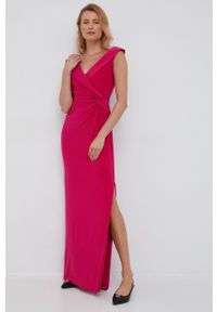 Lauren Ralph Lauren sukienka kolor różowy maxi rozkloszowana. Kolor: różowy. Materiał: tkanina. Długość rękawa: na ramiączkach. Wzór: gładki. Typ sukienki: rozkloszowane. Długość: maxi