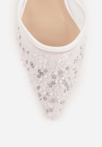 Born2be - Białe Eleganckie Szpilki Siateczkowe z Cekinami i Koralikami Neamer. Okazja: na wesele, na studniówkę, na ślub cywilny. Zapięcie: pasek. Kolor: biały. Materiał: satyna. Wzór: aplikacja. Obcas: na szpilce. Styl: elegancki #3