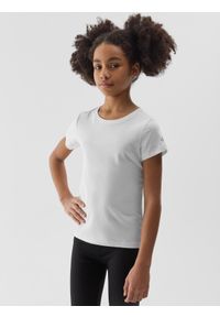 4F JUNIOR - T-shirt gładki dziewczęcy. Kolor: biały. Materiał: bawełna. Wzór: gładki