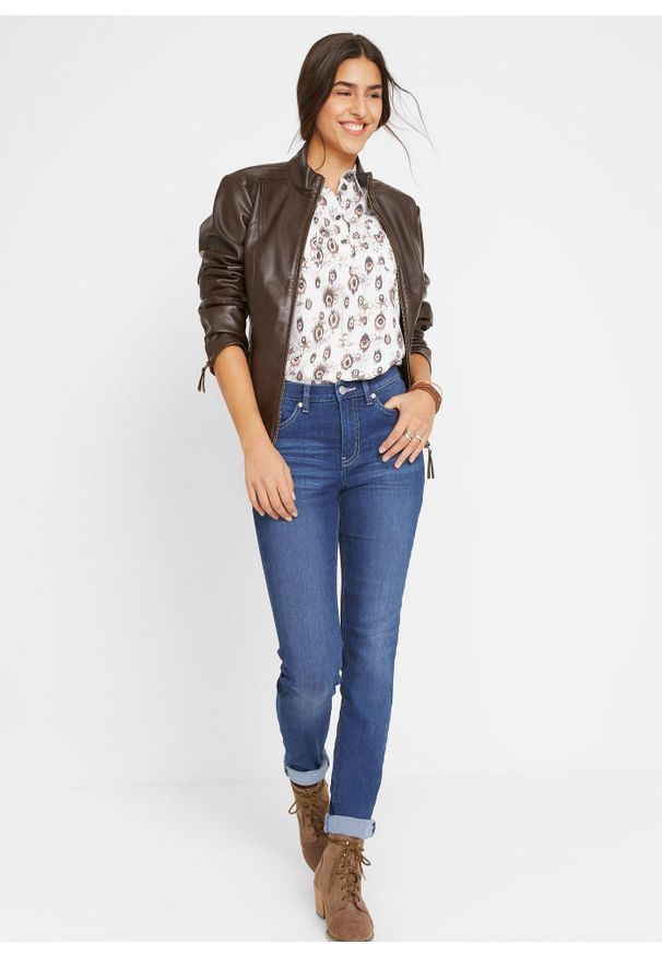 bonprix - Dżinsy slim ze średnim stanem i stretchem. Kolor: niebieski