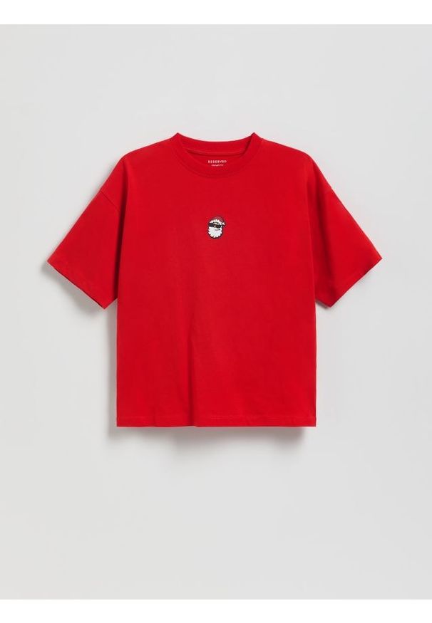 Reserved - T-shirt z nadrukiem - czerwony. Kolor: czerwony. Materiał: dzianina, bawełna. Wzór: nadruk