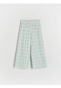 Reserved - Tweedowe spodnie - jasnoturkusowy. Kolor: turkusowy. Materiał: dzianina