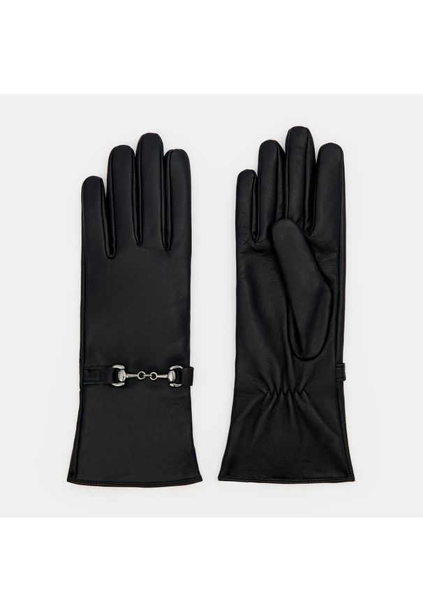 Mohito - Klasyczne skórzane rękawiczki - Czarny. Kolor: czarny. Materiał: skóra. Styl: klasyczny