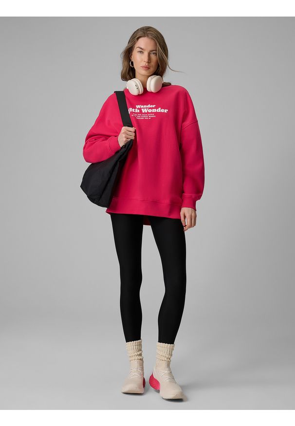 4f - 4F Bluza dresowa oversize bez kaptura damska - różowa XS. Okazja: na co dzień, do domu. Typ kołnierza: bez kaptura. Kolor: różowy. Materiał: dresówka. Wzór: nadruk. Styl: casual