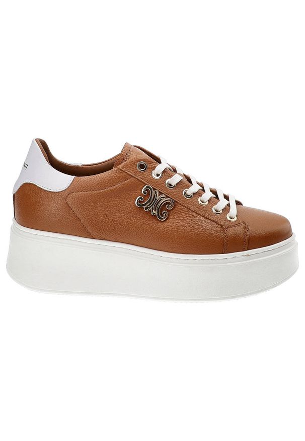 Brązowe Sneakersy Carinii Modne Buty Damskie. Okazja: na co dzień. Kolor: brązowy. Materiał: skóra. Szerokość cholewki: normalna. Wzór: aplikacja. Obcas: na platformie. Styl: casual