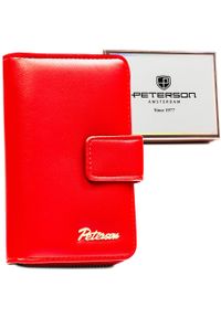 Czerwony, pionowy portfel damski ze skóry ekologicznej, mieszczący dowód rejestracyjny - Peterson. Kolor: czerwony. Materiał: skóra ekologiczna #1