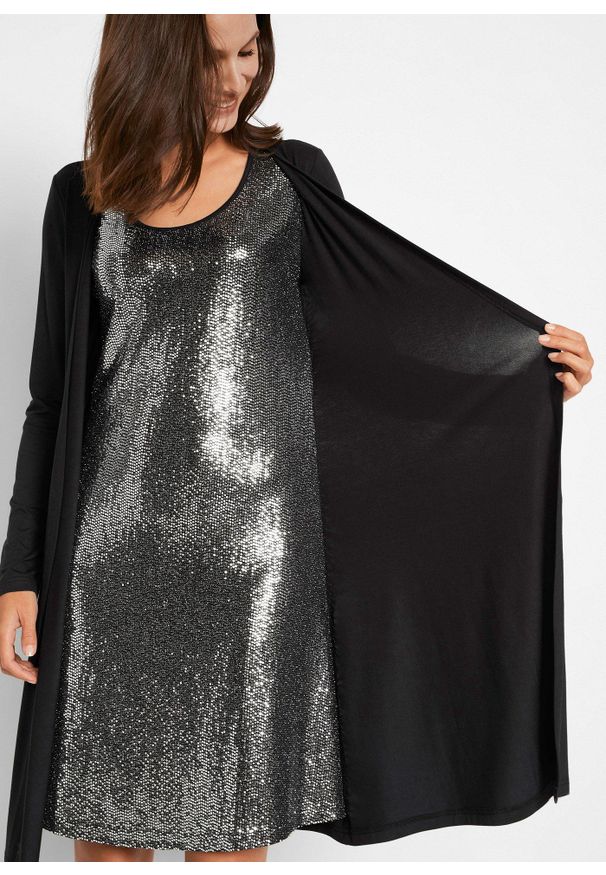 bonprix - Sukienka T-shirtowa w optyce 2 w 1, z przyjaznej dla środowiska wiskozy. Kolor: czarny. Materiał: wiskoza