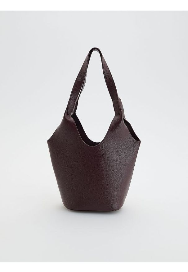 Reserved - Torebka koszyk z woreczkiem - mahoniowy. Kolor: brązowy. Materiał: skórzane