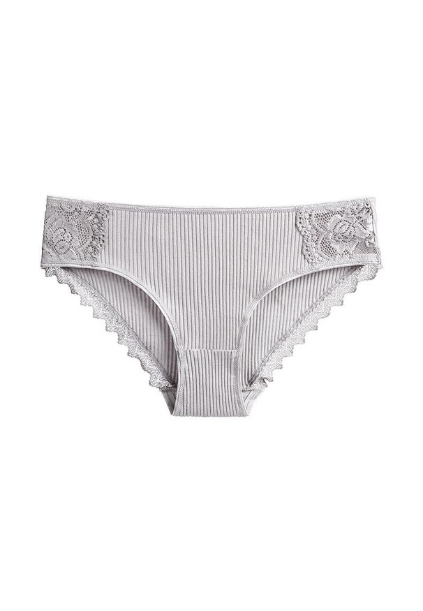 Intica - Figi prążkowane z koronką na co dzień i okazje Asja. Kolor: szary. Materiał: prążkowany, koronka. Wzór: koronka