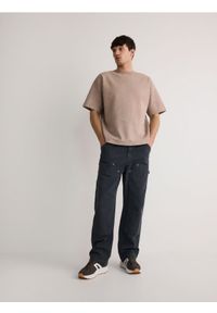 Reserved - Spodnie loose fit - ciemnoszary. Kolor: szary. Materiał: bawełna #1