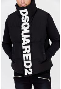 DSQUARED2 Czarny puchowy bezrękawnik z dużym logo. Kolor: czarny. Materiał: puch. Długość rękawa: bez rękawów