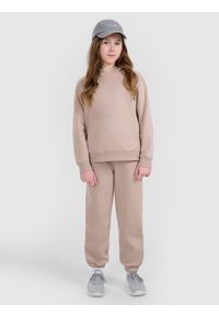4f - 4F Bluza dresowa nierozpinana z kapturem dziewczęca - beżowa 128 (7-8 lat). Okazja: na co dzień, na uczelnię. Typ kołnierza: kaptur. Kolor: beżowy. Materiał: dresówka. Sezon: lato. Styl: casual, klasyczny #2