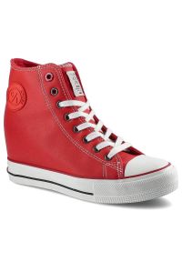 Czerwone Sneakersy Cross Jeans Damskie Modne Buty. Kolor: czerwony. Materiał: materiał, skóra ekologiczna. Szerokość cholewki: normalna. Obcas: na koturnie #1