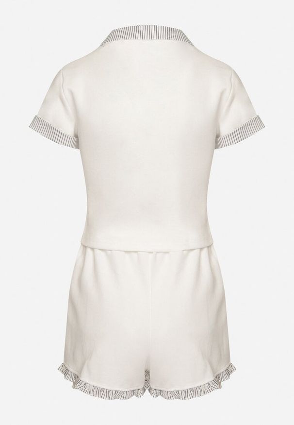 Born2be - Biały Bawełniany Komplet Szorty i Bluzka Typu Polo Addoria. Kolor: biały. Materiał: bawełna