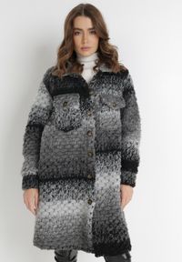 Born2be - Szary Płaszcz Wełniany Yoralin. Kolor: szary. Materiał: wełna. Długość rękawa: długi rękaw. Długość: długie. Wzór: gradientowy, ze splotem. Sezon: jesień. Styl: vintage #6