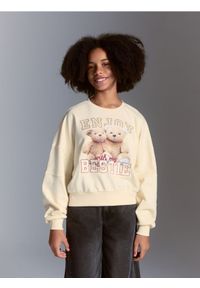 Reserved - Bawełniana bluza z nadrukiem - kremowy. Kolor: kremowy. Materiał: bawełna. Wzór: nadruk #1