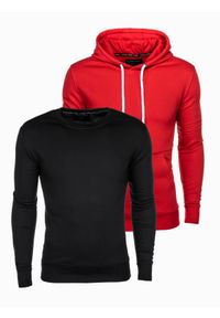 Ombre Clothing - Zestaw bluz męskich BASIC - mix 2-pak V1 - Rozmiar: XXL. Kolor: czerwony. Materiał: poliester, bawełna