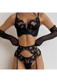 Intica - Komplet bielizny z haftowanego tiulu na specjalne okazje Namsoon. Kolor: czarny. Materiał: tiul. Wzór: haft #7