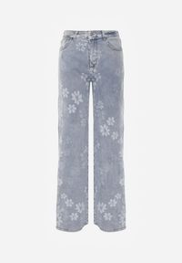 Renee - Niebieskie Szerokie Jeansy z Bawełną w Kwiaty Zinnetta. Okazja: na co dzień. Stan: podwyższony. Kolor: niebieski. Wzór: kwiaty. Styl: casual #3