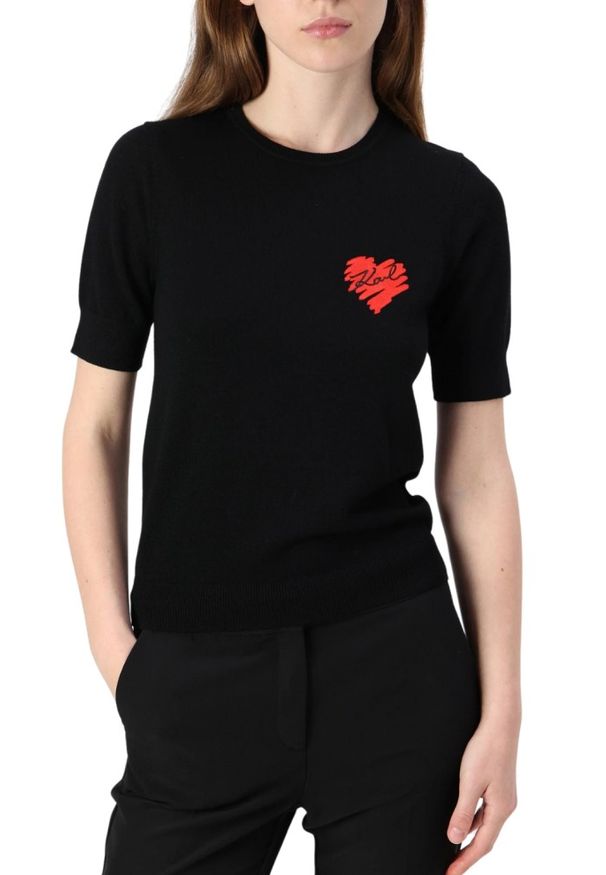 Karl Lagerfeld - KARL LAGERFELD Czarny sweter damski Hearts Knit Top, Rozmiar L. Kolor: czarny. Materiał: materiał