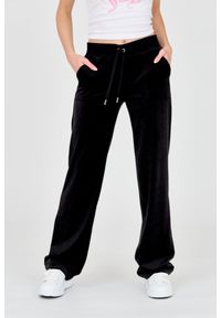 Juicy Couture - JUICY COUTURE Czarne spodnie dresowe damskie z weluru, Rozmiar L. Kolor: czarny. Materiał: welur, dresówka, poliester