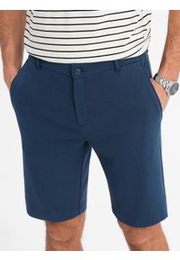 Ombre Clothing - Szorty męskie SLIM FIT ze strukturalnej dzianiny – granatowe V1. Okazja: na co dzień. Kolor: niebieski. Materiał: dzianina. Wzór: jednolity. Styl: klasyczny, wakacyjny, sportowy, casual #5