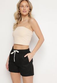 Born2be - Czarne Bawełniane Szorty z Wysokim Stanem Tanalianea. Okazja: na co dzień. Stan: podwyższony. Kolor: czarny. Materiał: bawełna. Styl: casual, elegancki #4
