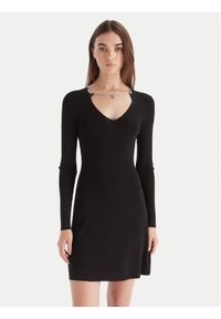 Hugo - HUGO Sukienka dzianinowa Sibery 50548244 Czarny Slim Fit. Kolor: czarny. Materiał: syntetyk