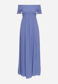 Born2be - Niebieska Sukienka Hiszpanka o Rozkloszowanym Fasonie z Bawełny Angolima. Okazja: na co dzień. Typ kołnierza: dekolt hiszpanka. Kolor: niebieski. Materiał: bawełna. Długość rękawa: krótki rękaw. Wzór: aplikacja. Typ sukienki: proste. Styl: casual, elegancki #2