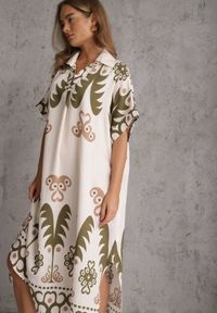 Renee - Zielona Wiskozowa Sukienka o Kroju Oversize z Geometrycznym Printem Talon. Kolor: zielony. Materiał: wiskoza. Wzór: nadruk, geometria. Sezon: lato. Typ sukienki: oversize. Styl: elegancki #1