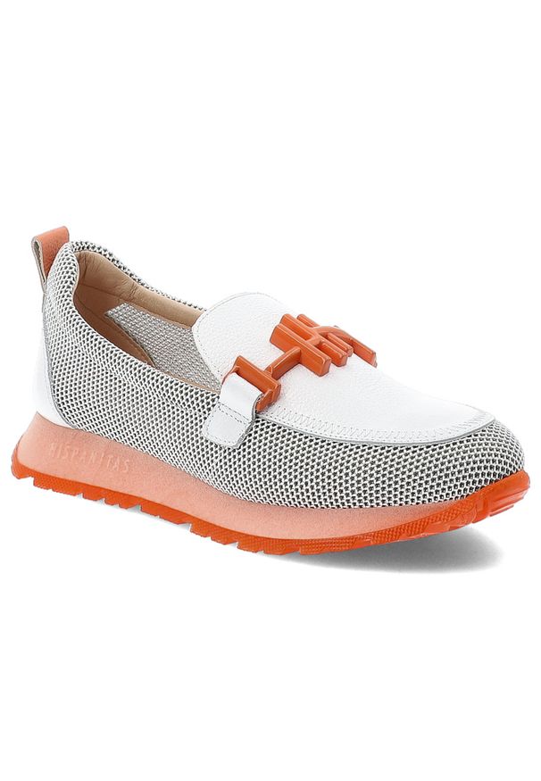 Pomarańczowe Półbuty Hispanitas Modne Wsuwane Obuwie Damskie. Zapięcie: bez zapięcia. Kolor: biały. Materiał: skóra. Wzór: aplikacja. Styl: sportowy, klasyczny, elegancki